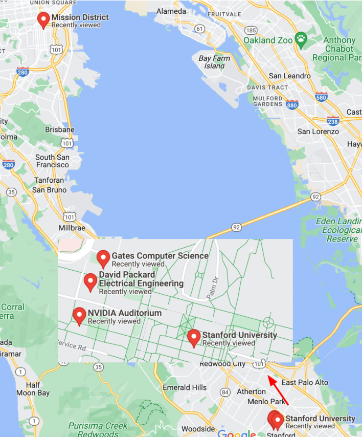 Map of SF and Stanford locations